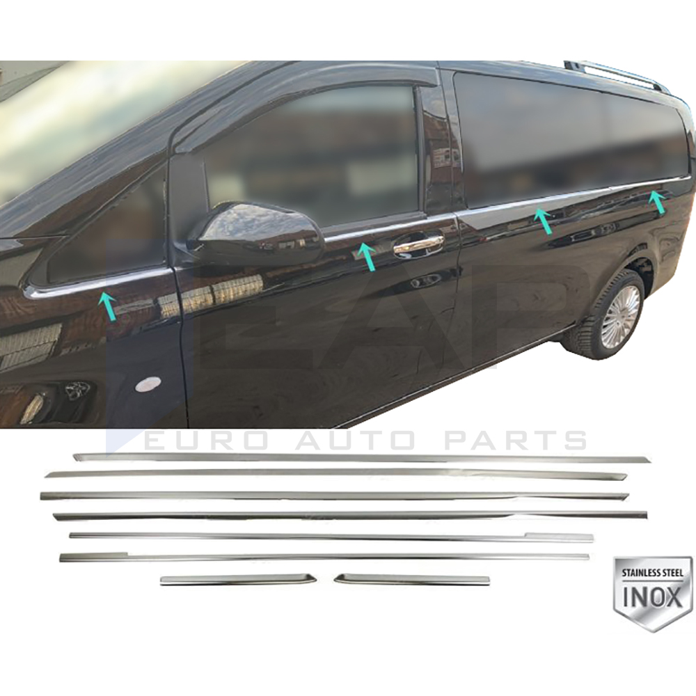 Side Door Trim (Short+Long Sachet - Single Slider) - 8 Pcs - Stainless Steel
