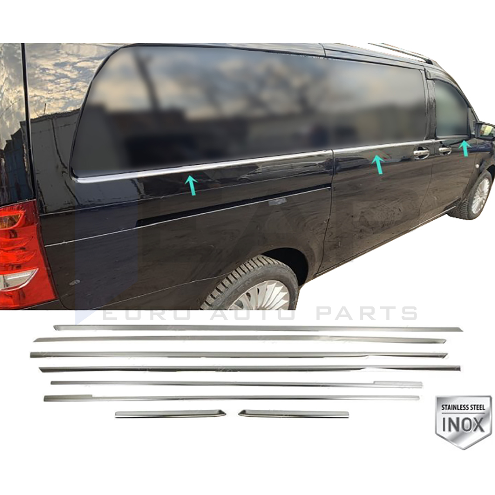 Side Door Trim (Short+Long Sachet - Double Slider) - 8 Pcs - Stainless Steel