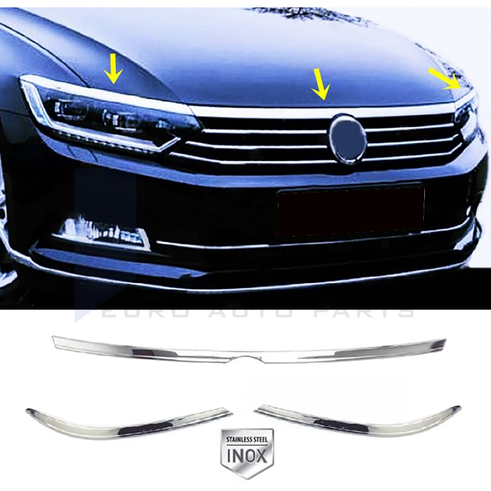 Headlight Trim + Front Grille - 3 pcs - Stainless Steel 